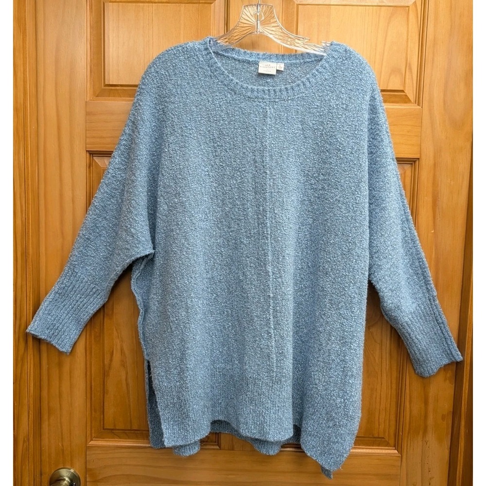 New Directions Women Large Tunic Sweater Light Blue Dolman Long Sleeve Pullover